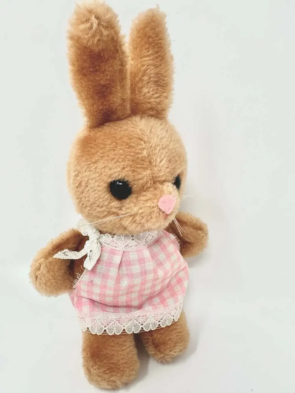 Vintage Bunny Rabbit Plush Toy by Dakin 1979 Stuffed Animal Pink Gingham Dress